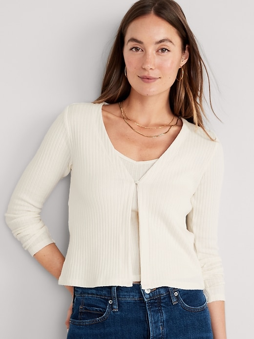 Image number 1 showing, Rib-Knit Matching Single-Button Cardigan Sweater
