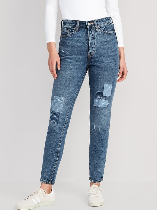 Image number 1 showing, Higher High-Waisted Button-Fly OG Straight Patchwork Non-Stretch Jeans