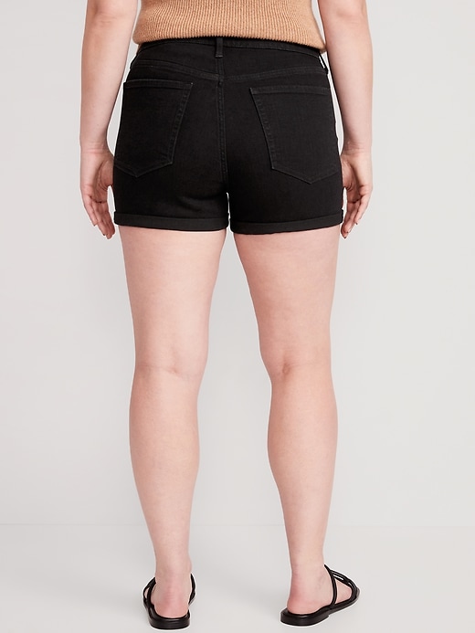 Image number 6 showing, High-Waisted Wow Black-Wash Jean Shorts