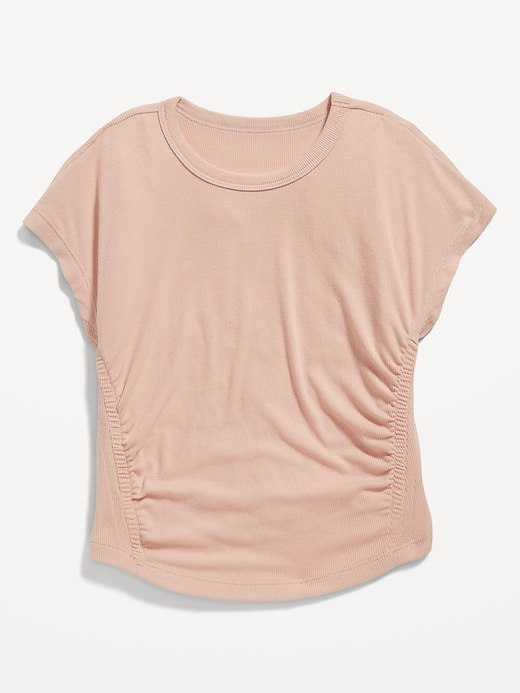View large product image 2 of 3. UltraLite Short-Sleeve Rib-Knit Side-Ruched T-Shirt for Girls