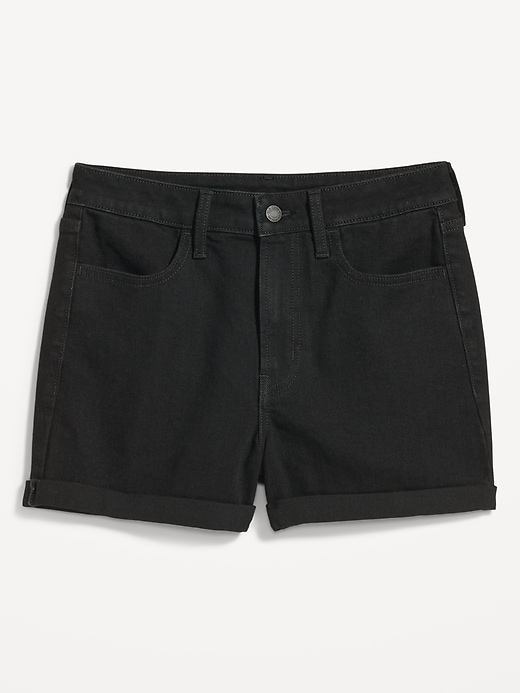 Image number 4 showing, High-Waisted Wow Black-Wash Jean Shorts