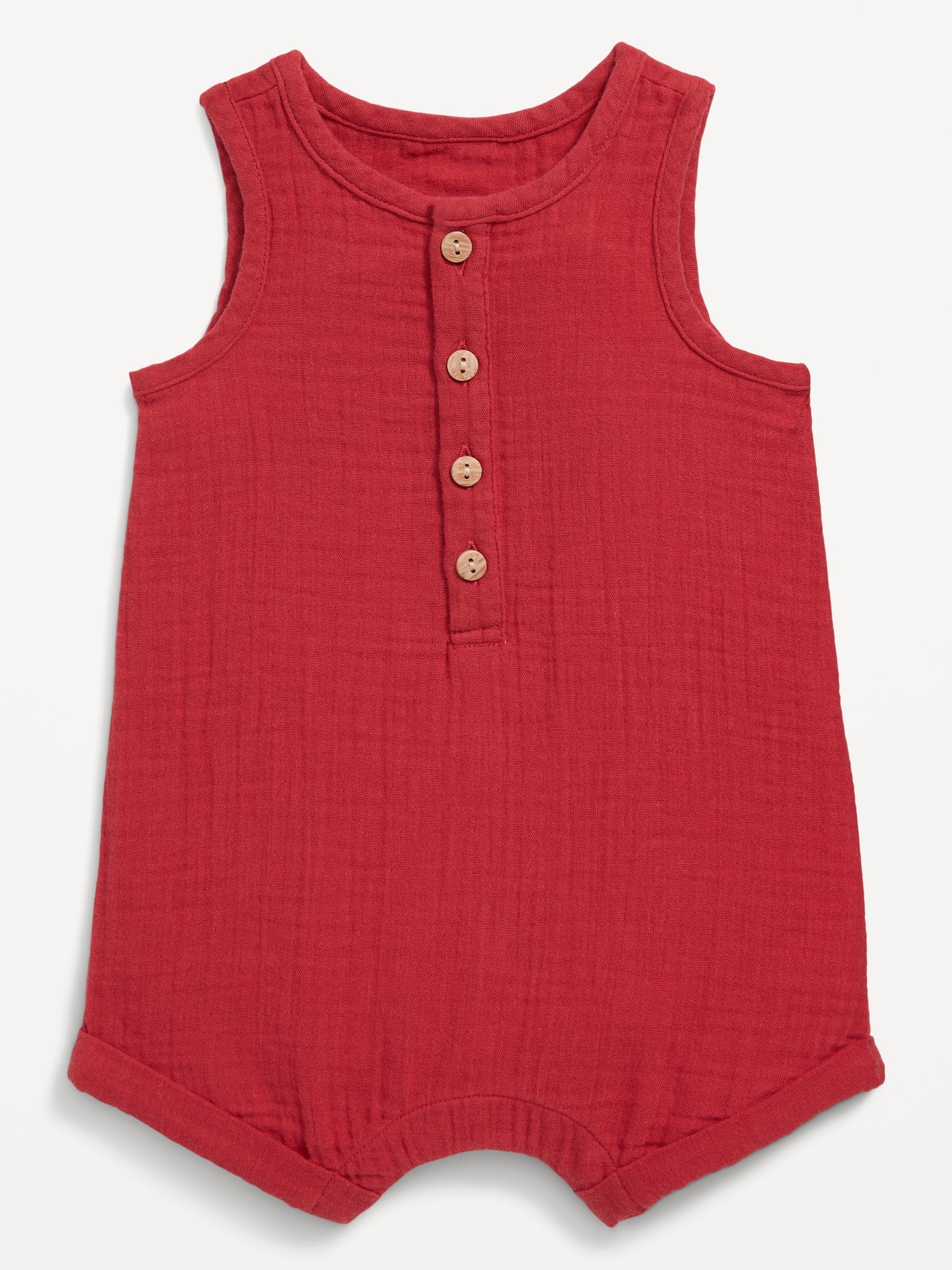 Old Navy Unisex Sleeveless Henley Romper for Baby red. 1