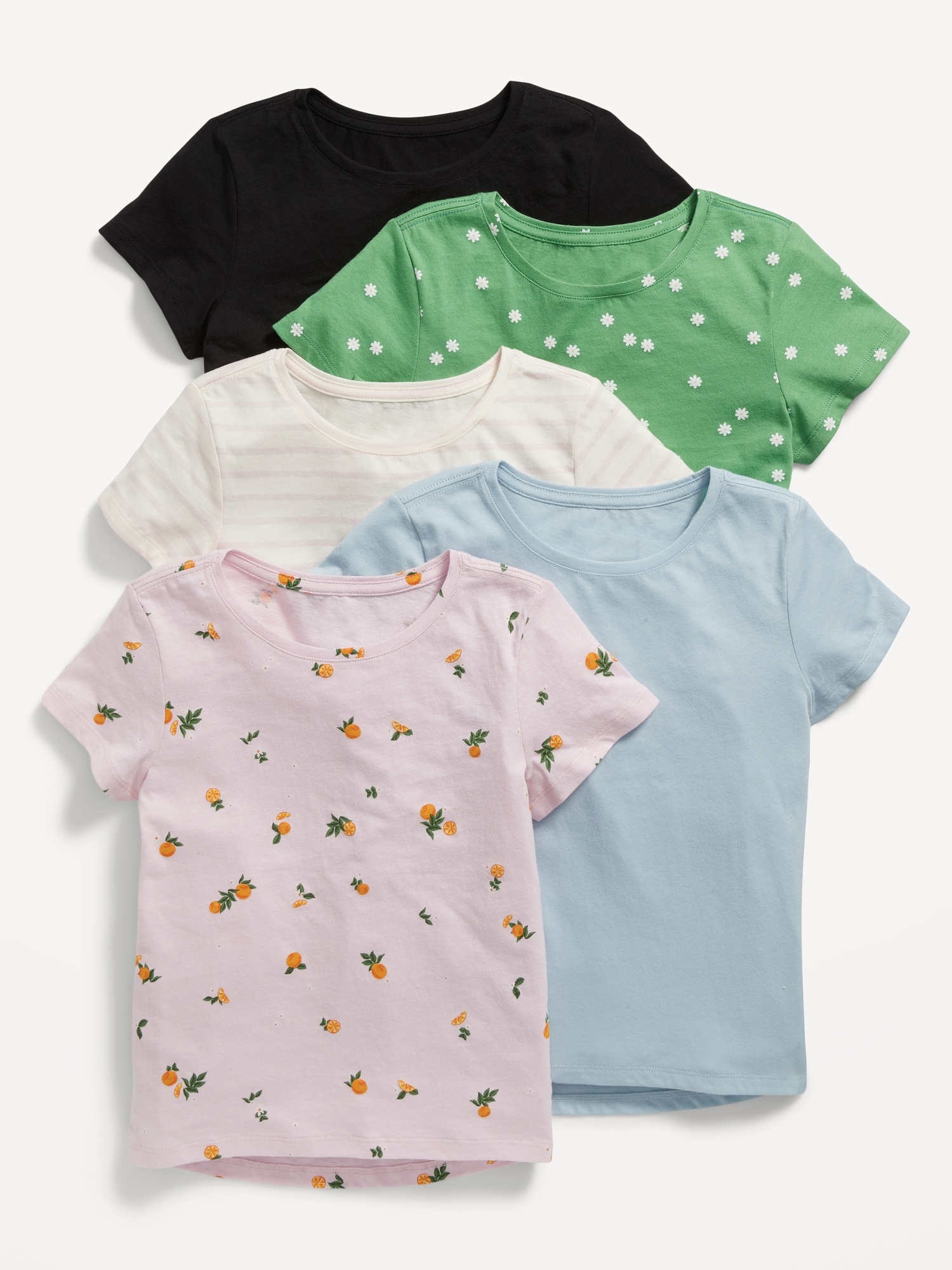 Old Navy Softest Printed T-Shirt 5-Pack for Girls green. 1