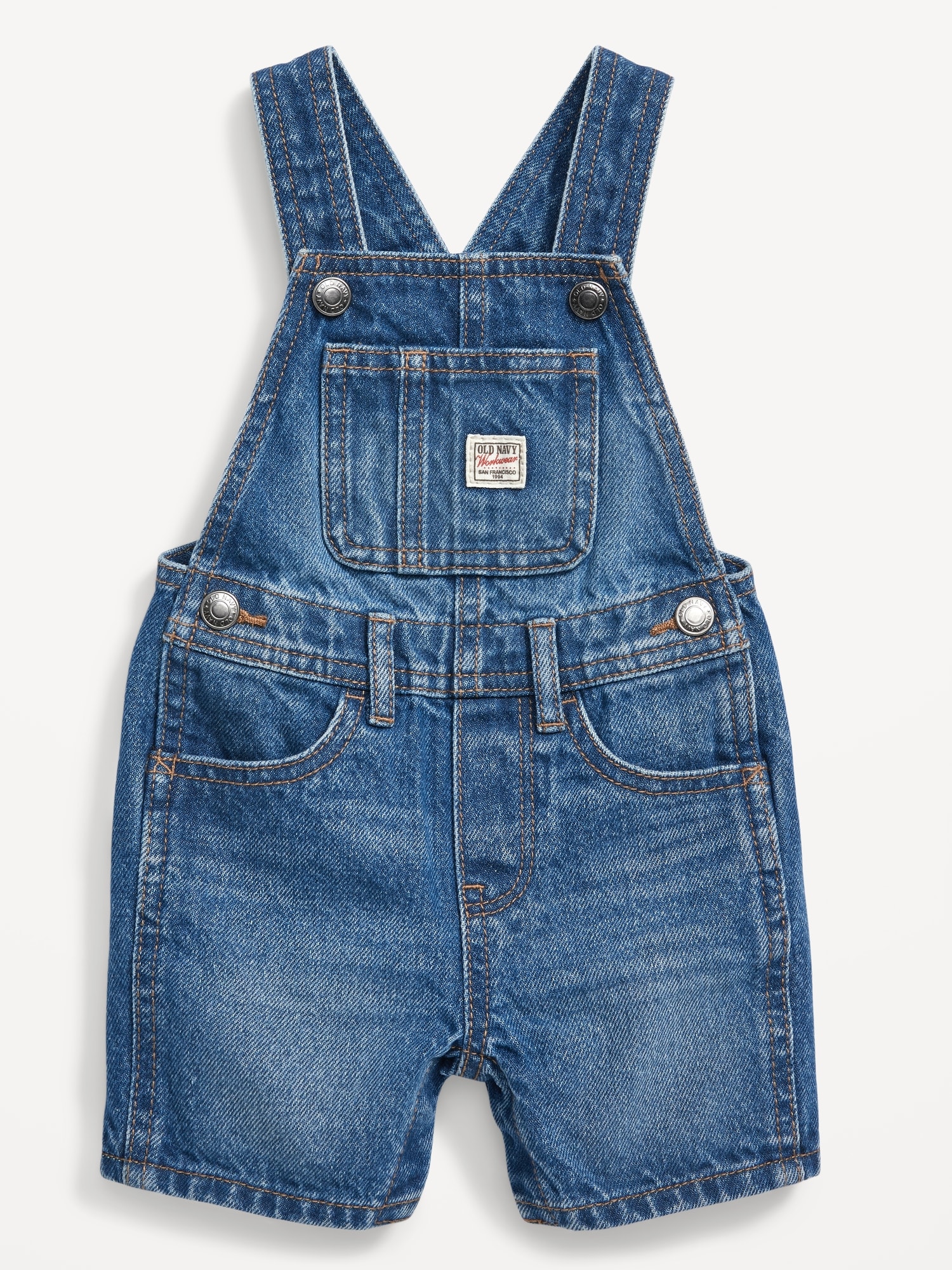 Old Navy Unisex Slouchy Straight Jean Shortalls for Baby blue. 1