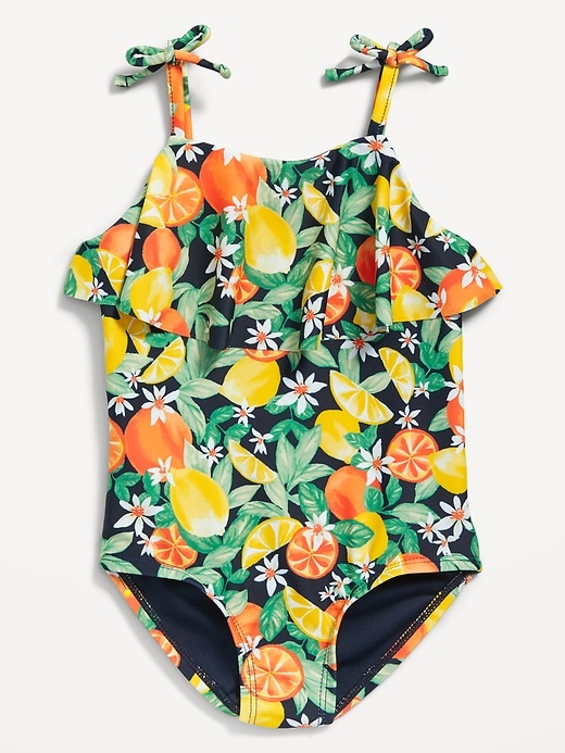 View large product image 1 of 3. Matching Patterned Ruffle-Trim One-Piece Swimsuit for Toddler & Baby