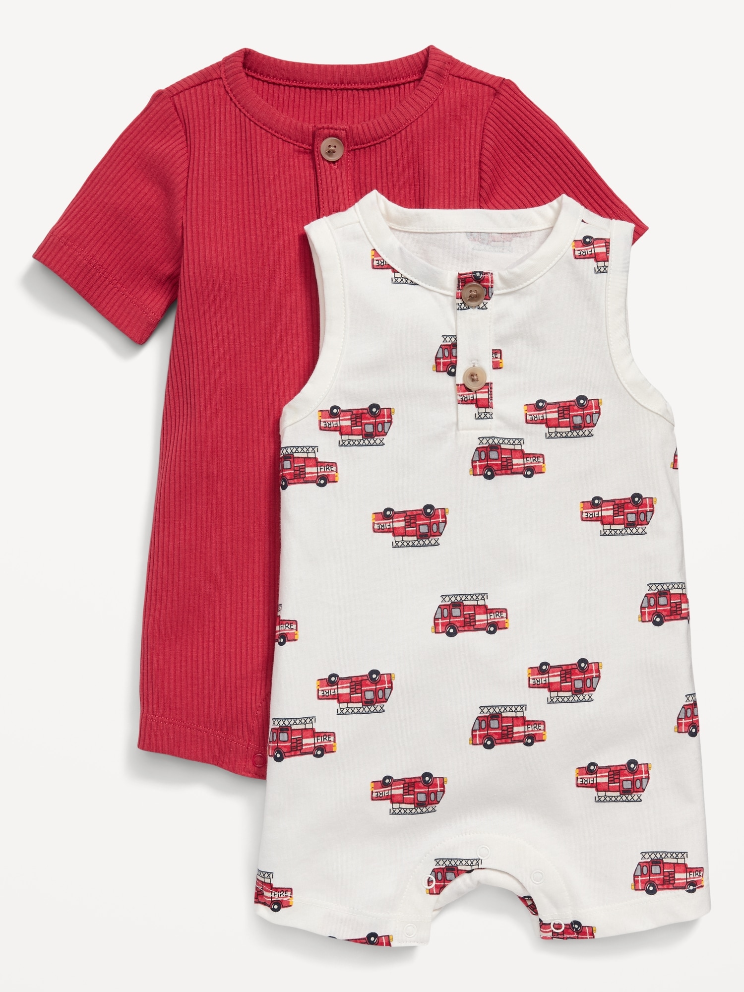 Old Navy Unisex Henley Romper 2-Pack for Baby red. 1