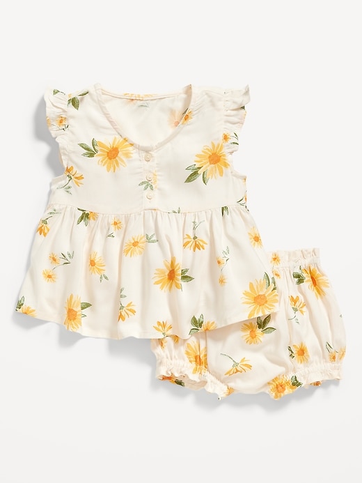 View large product image 1 of 1. Printed Poplin Flutter-Sleeve Top & Bloomer Shorts Set for Baby