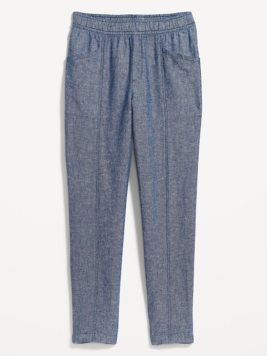 Image number 4 showing, High-Waisted Chambray Cropped Linen-Blend Tapered Pants