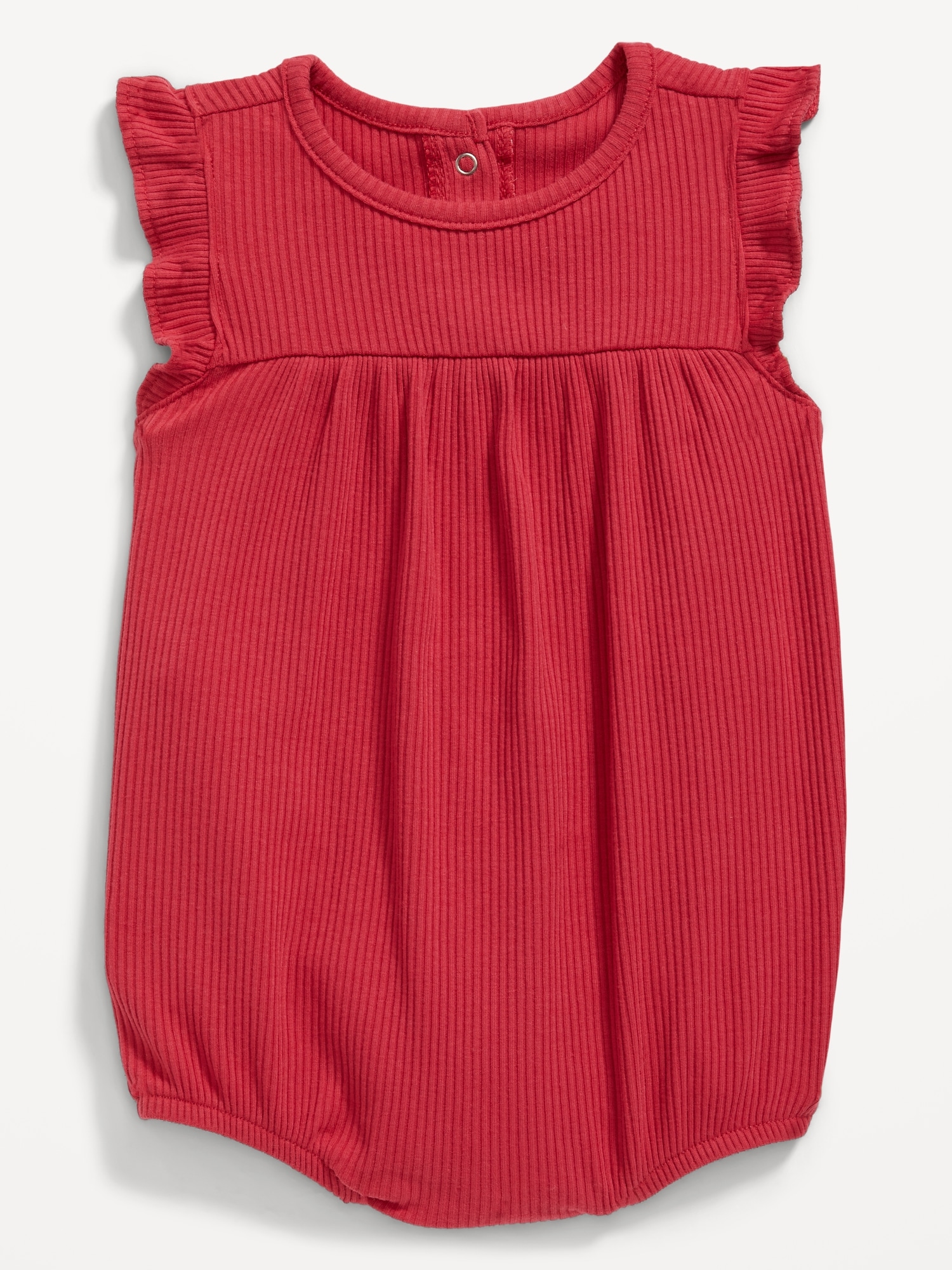 Old Navy Unisex Ruffle-Sleeve Rib-Knit Romper for Baby red. 1