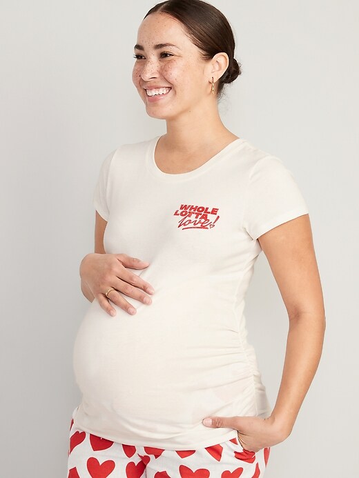 Image number 1 showing, Maternity Graphic Side-Shirred T-Shirt