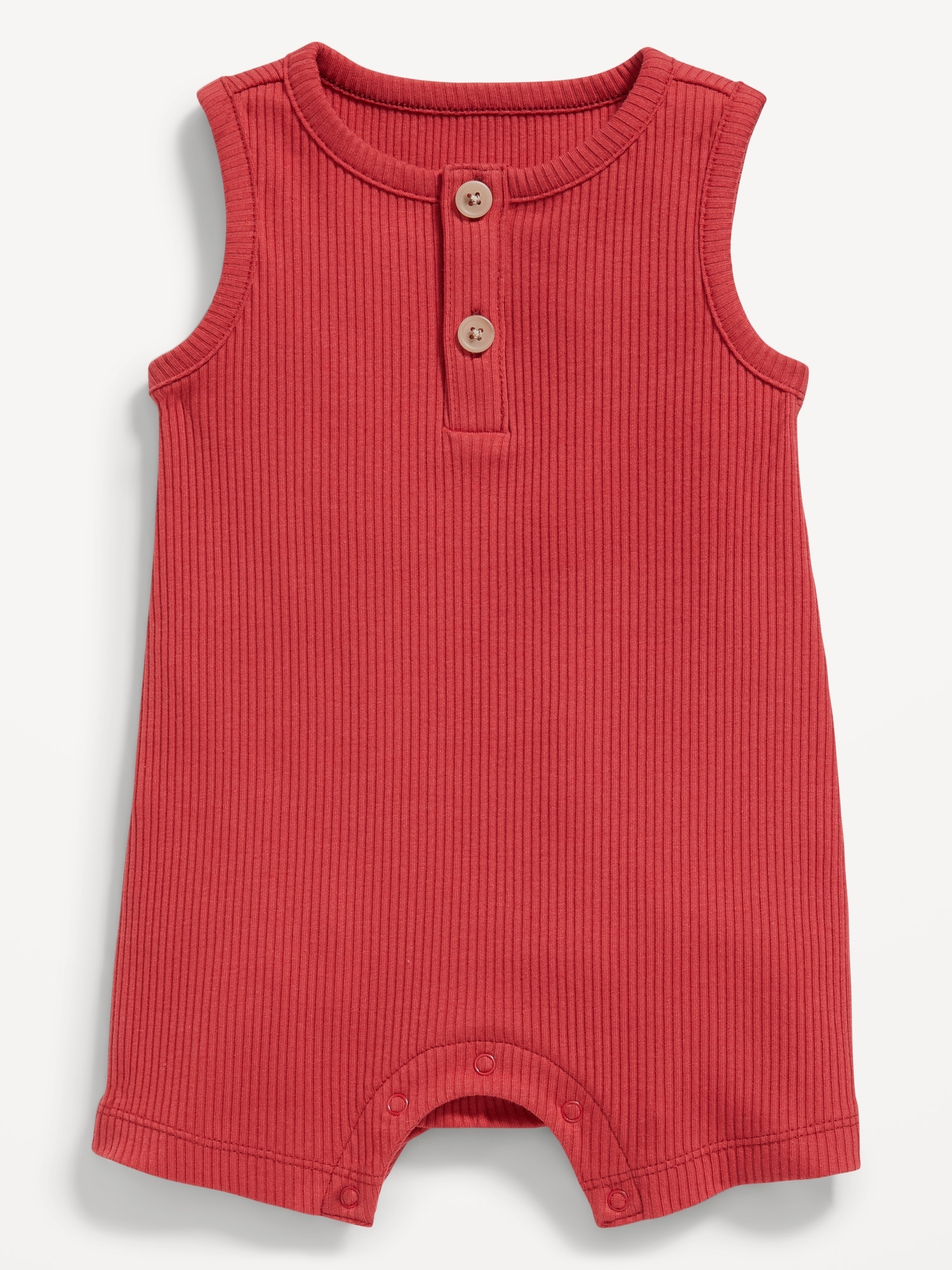 Old Navy Unisex Sleeveless Rib-Knit Henley Romper for Baby red. 1
