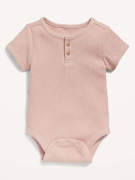 Unisex Long-Sleeve Thermal-Knit Henley Bodysuit for Baby