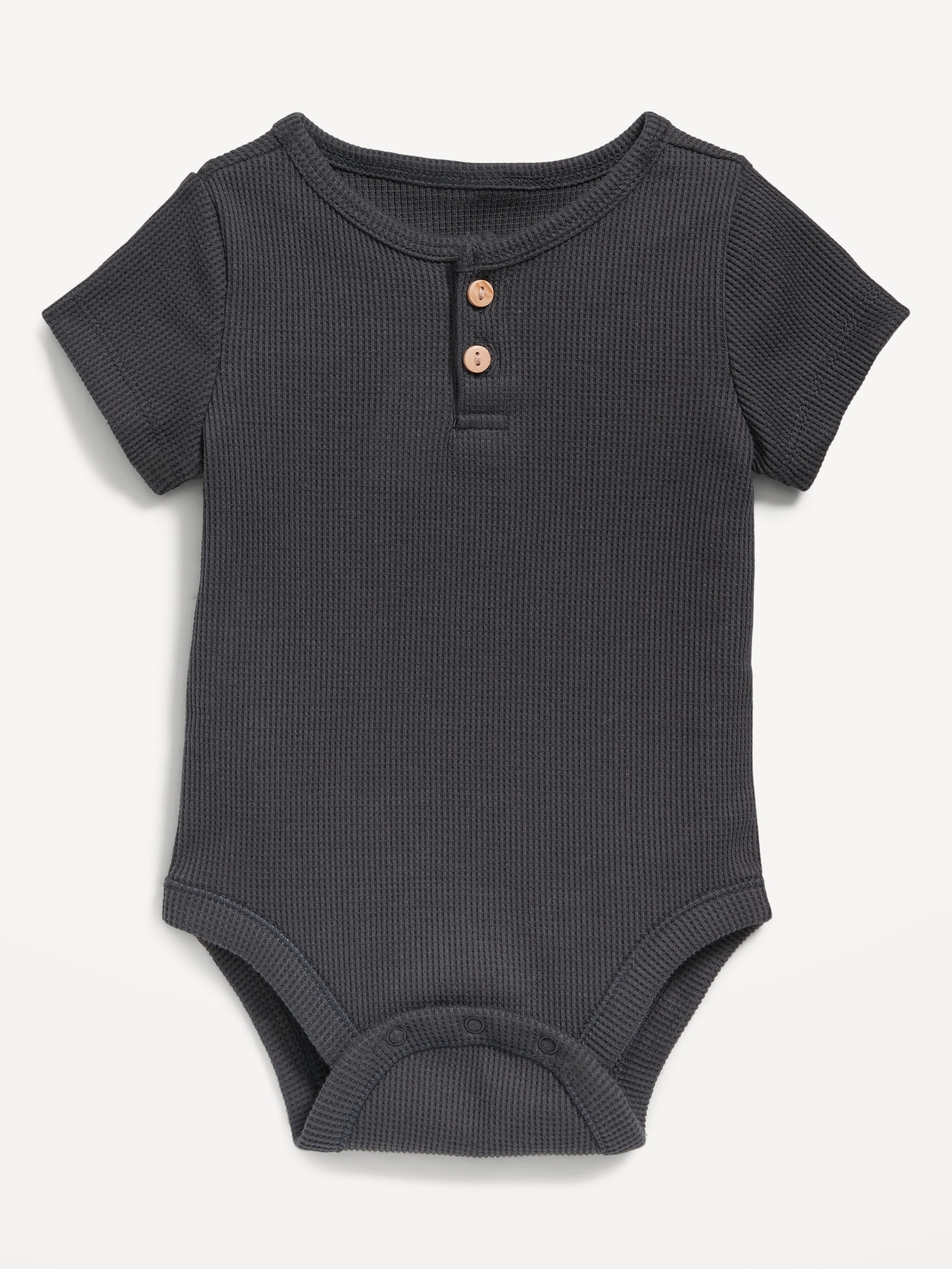 Old Navy Unisex Short-Sleeve Thermal-Knit Henley Bodysuit for Baby black. 1