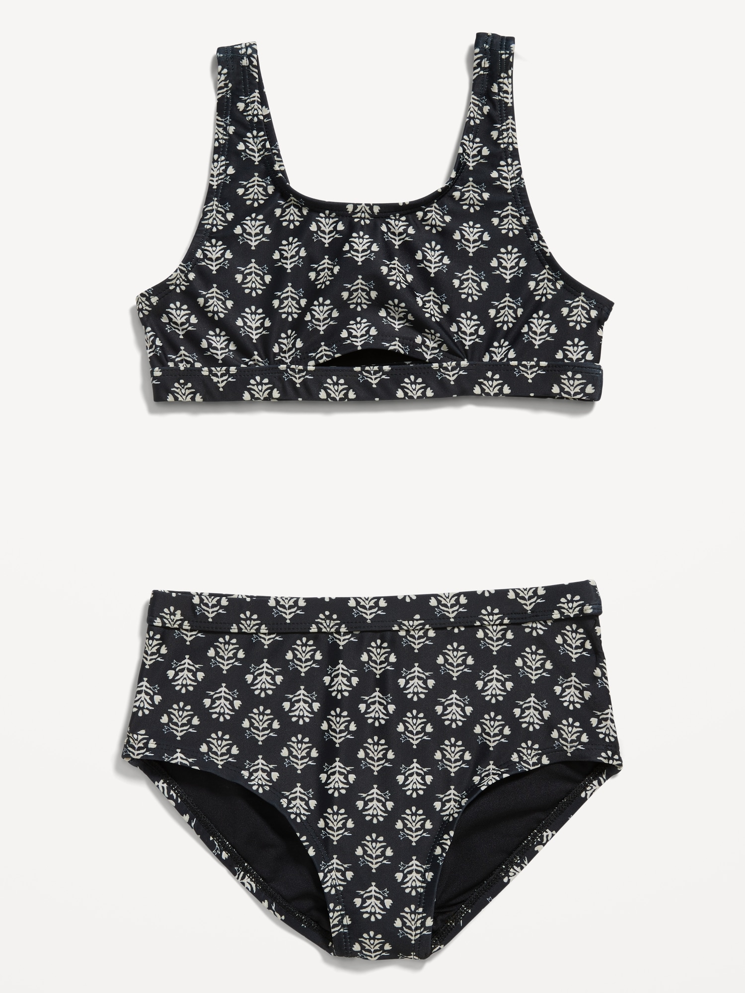 Old Navy Patterned Scoop-Neck Bikini Swim Set for Girls black. 1