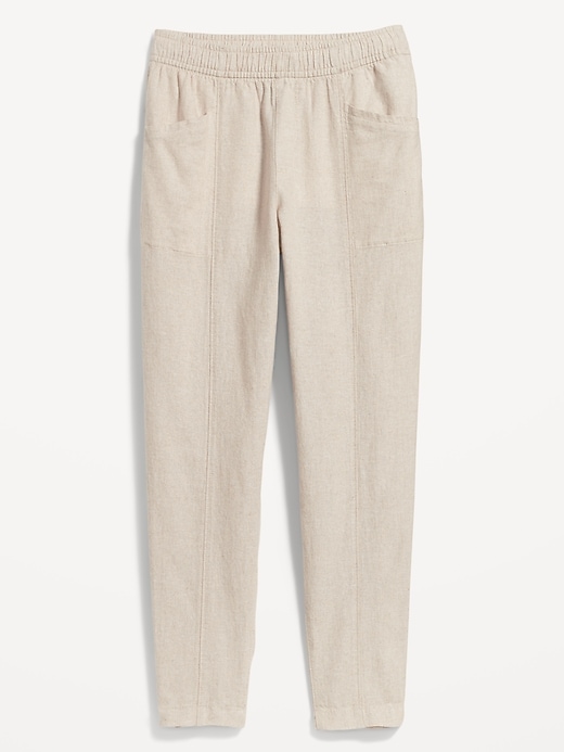 Image number 4 showing, High-Waisted Cropped Linen-Blend Tapered Pants