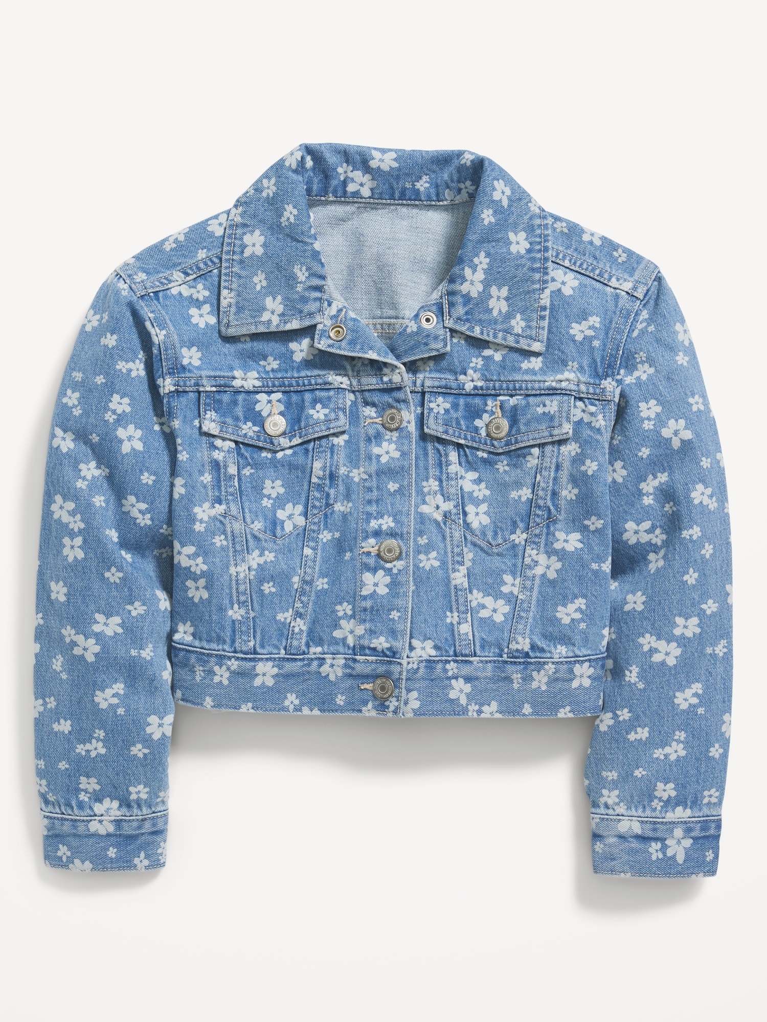 tiny girl Floral Print Cotton Trucker Jacket For Girls (Blue, 6-7Y)