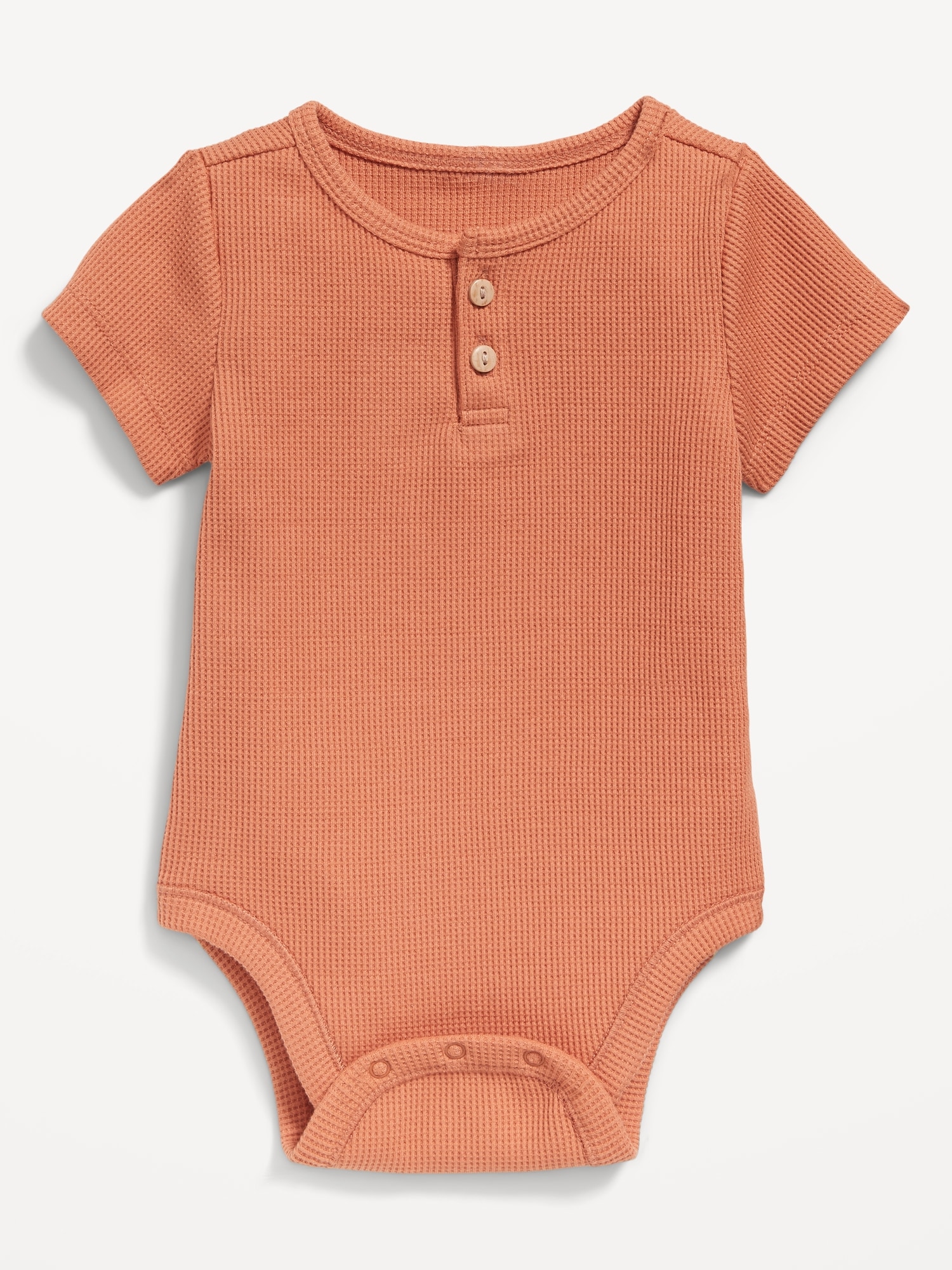 Old Navy Unisex Short-Sleeve Thermal-Knit Henley Bodysuit for Baby orange. 1