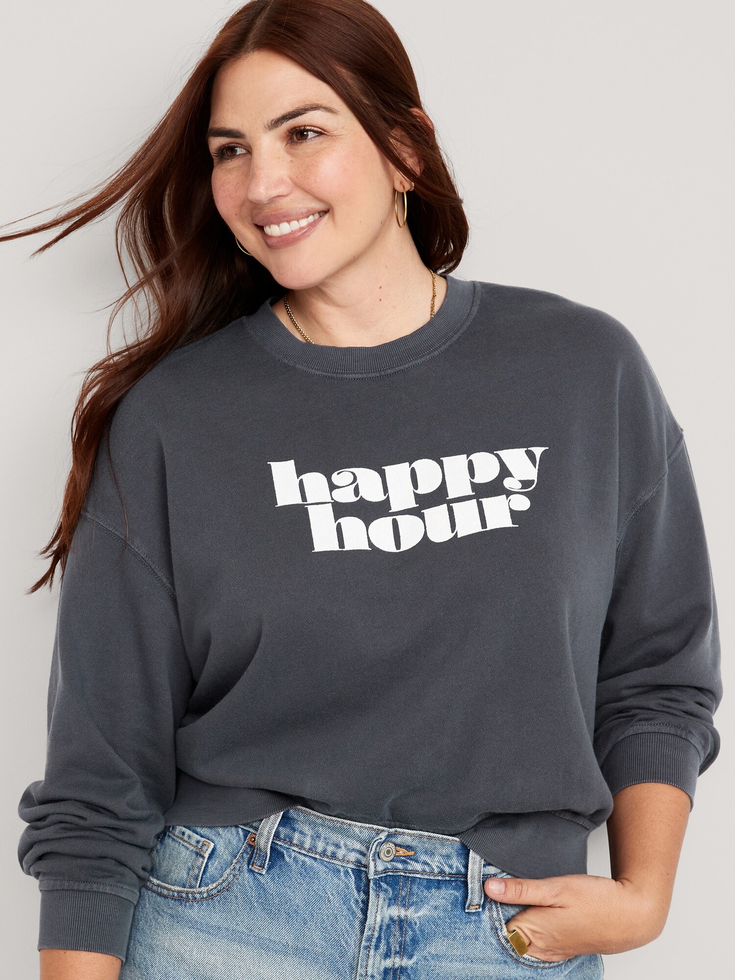 Cropped Vintage French Terry Sweatshirt for Women Old Navy