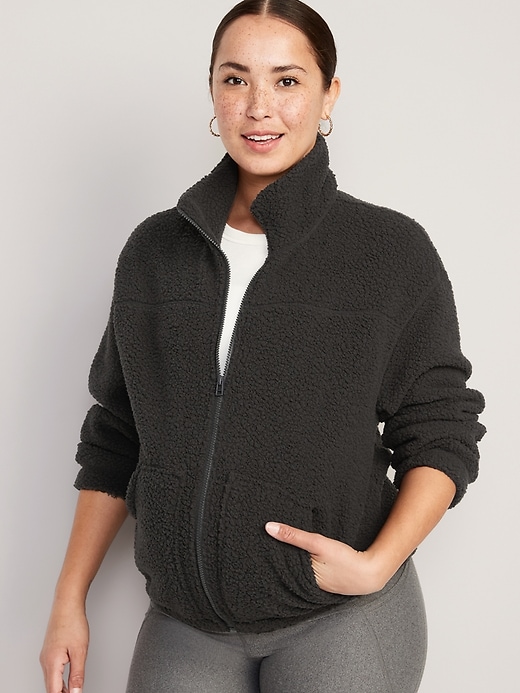 Image number 1 showing, Maternity Cozy Sherpa Zip-Front Sweatshirt