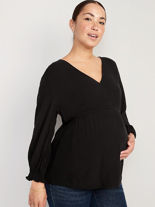 Image number 1 showing, Maternity Puff-Sleeve Babydoll Blouse