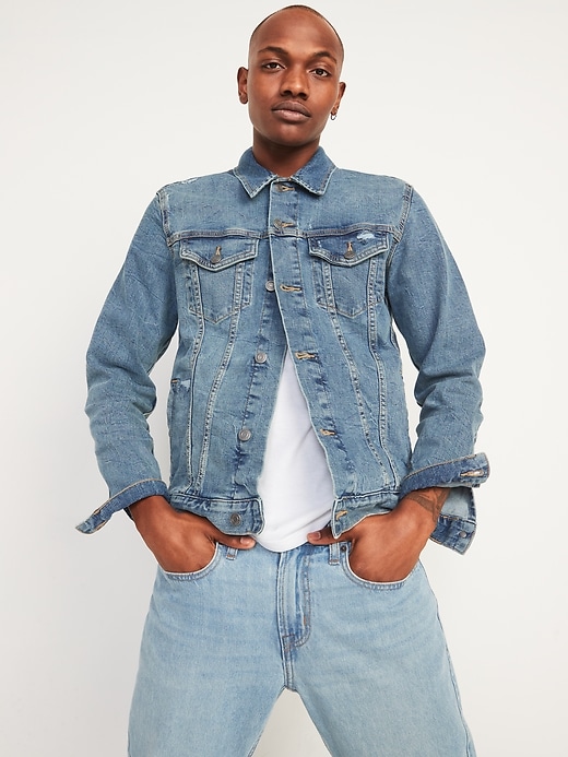 View large product image 1 of 1. Distressed Built-In Flex Jean Jacket
