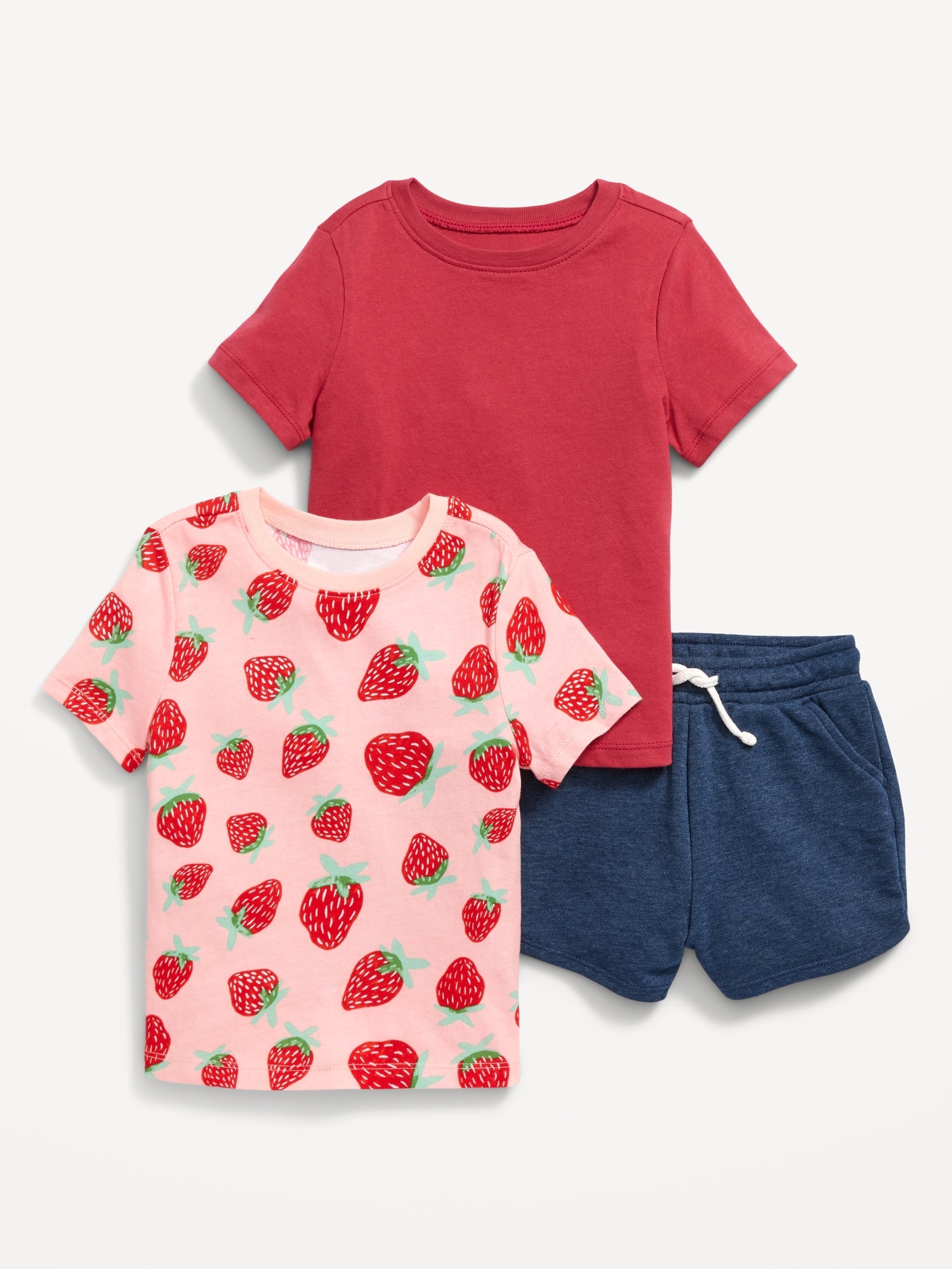 Old Navy Solid T-Shirt, Printed T-Shirt & French Terry Pull-On Shorts 3-Pack for Toddler Girls pink. 1