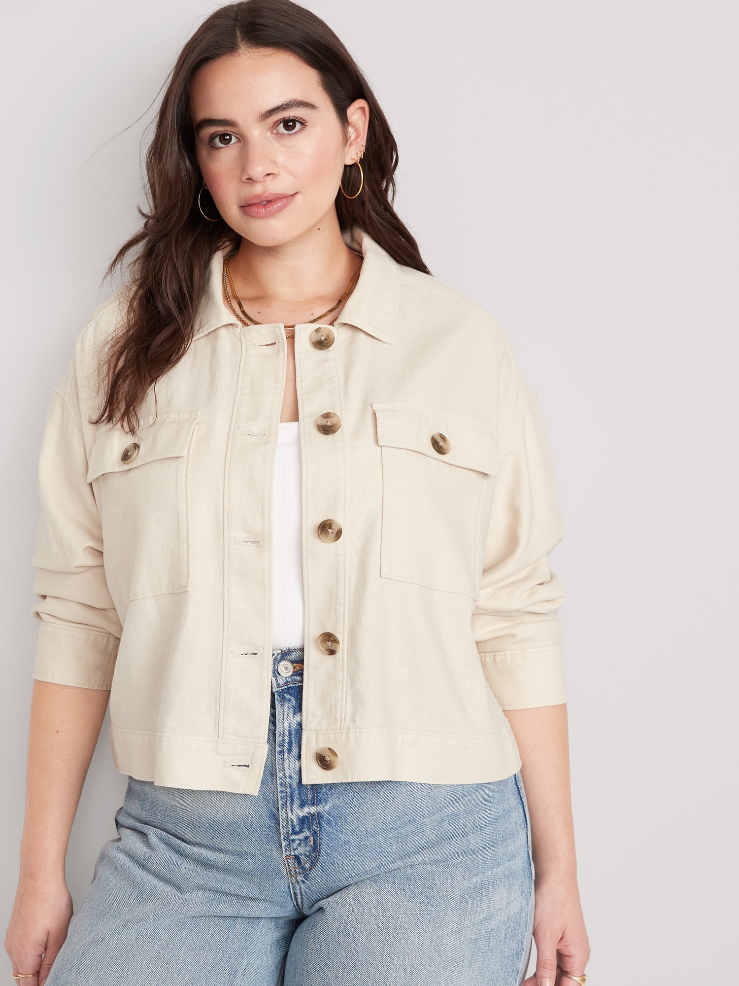 Linen-Blend Cropped Utility Jacket for Women | Old Navy