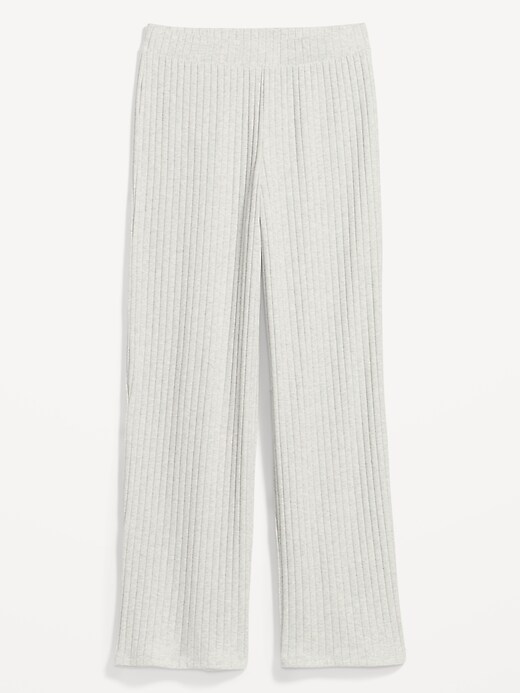 Image number 4 showing, High-Waisted Rib-Knit Wide-Leg Pajama Pants