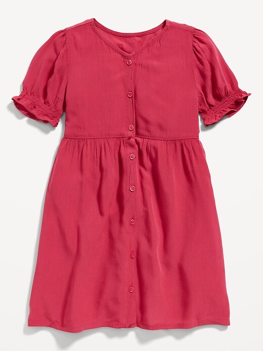 View large product image 1 of 2. Crinkle-Crepe Puff-Sleeve Button-Front Dress for Toddler Girls
