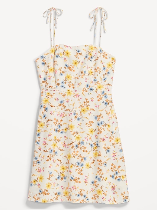 Image number 4 showing, Fit & Flare Tie-Strap Linen-Blend Floral Mini Dress