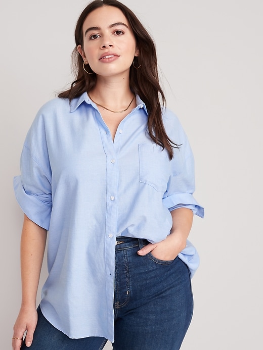 Image number 5 showing, Oversized Button-Down Boyfriend Shirt