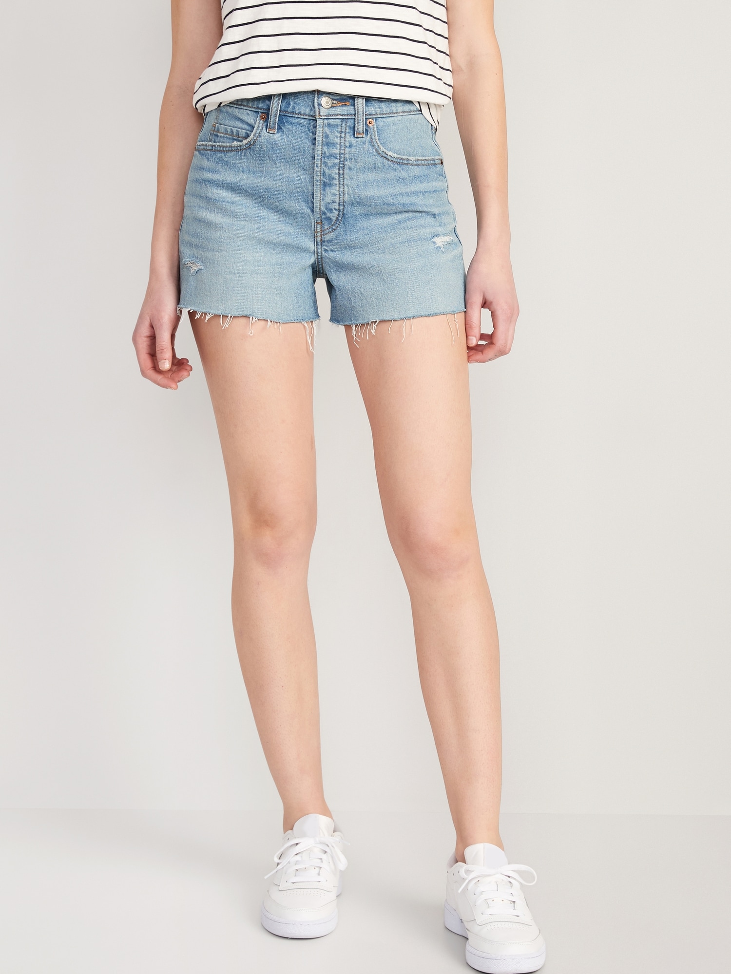 Higher High-Waisted Button-Fly Sky-Hi A-Line Cut-Off Jean Shorts -- 3-inch inseam