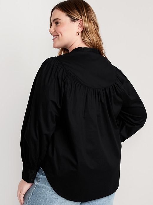 Image number 8 showing, Puff-Sleeve Henley Shirt for Women