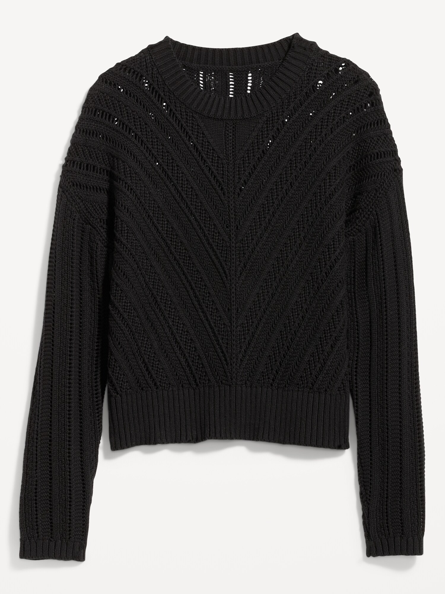 Cropped Chevron Open-Knit Sweater