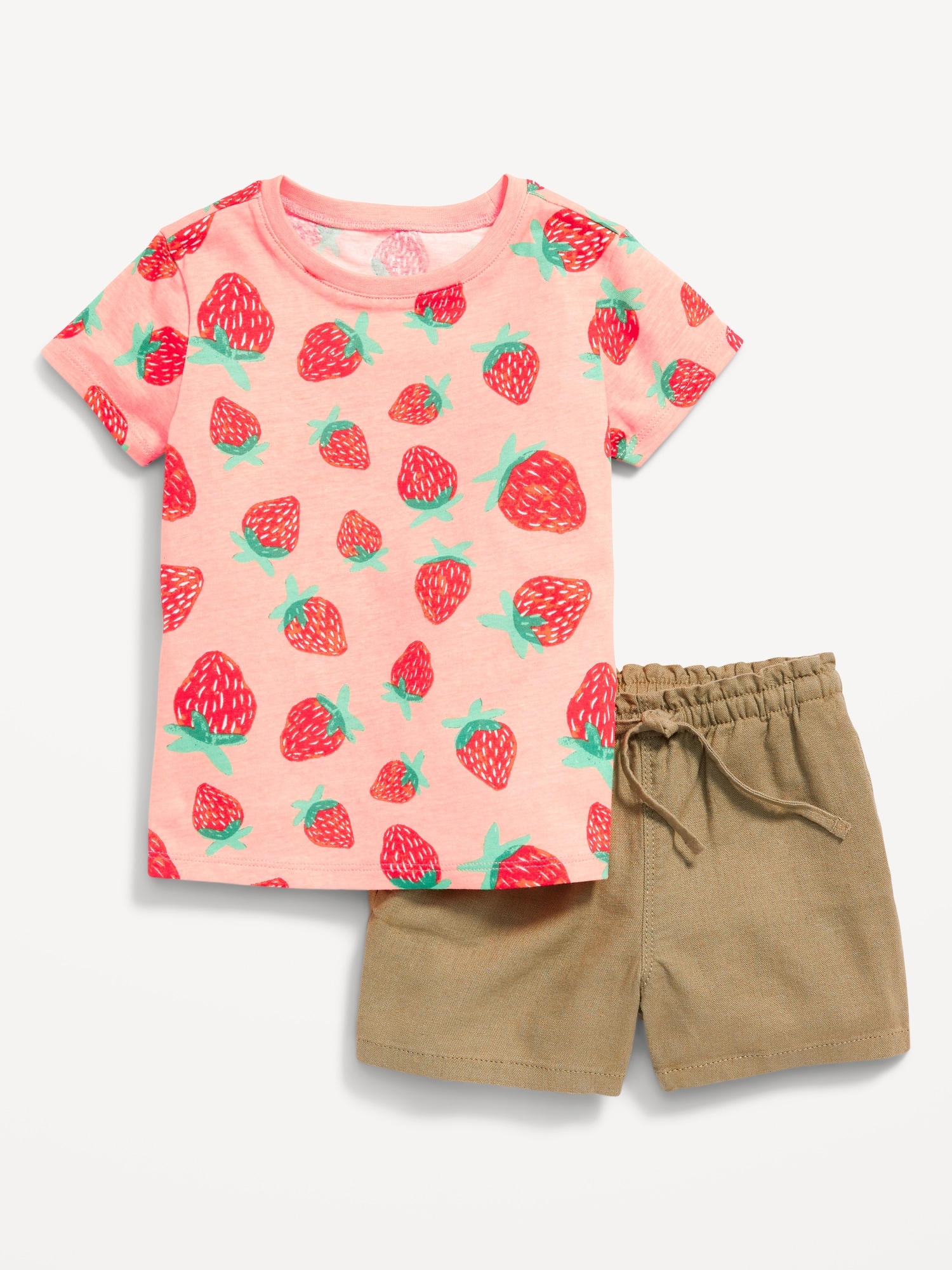 Old Navy Printed Crew-Neck T-Shirt & Pull-On Shorts for Toddler Girls pink. 1
