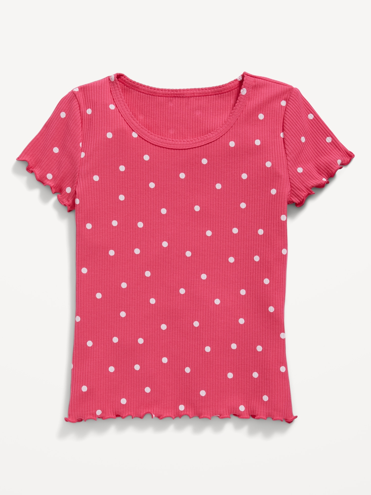 Old Navy Printed Rib-Knit Lettuce-Edge T-Shirt for Girls pink. 1