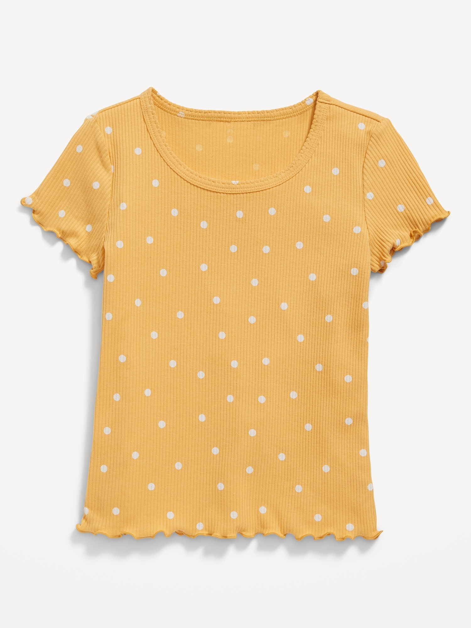 Old Navy Printed Rib-Knit Lettuce-Edge T-Shirt for Girls yellow. 1