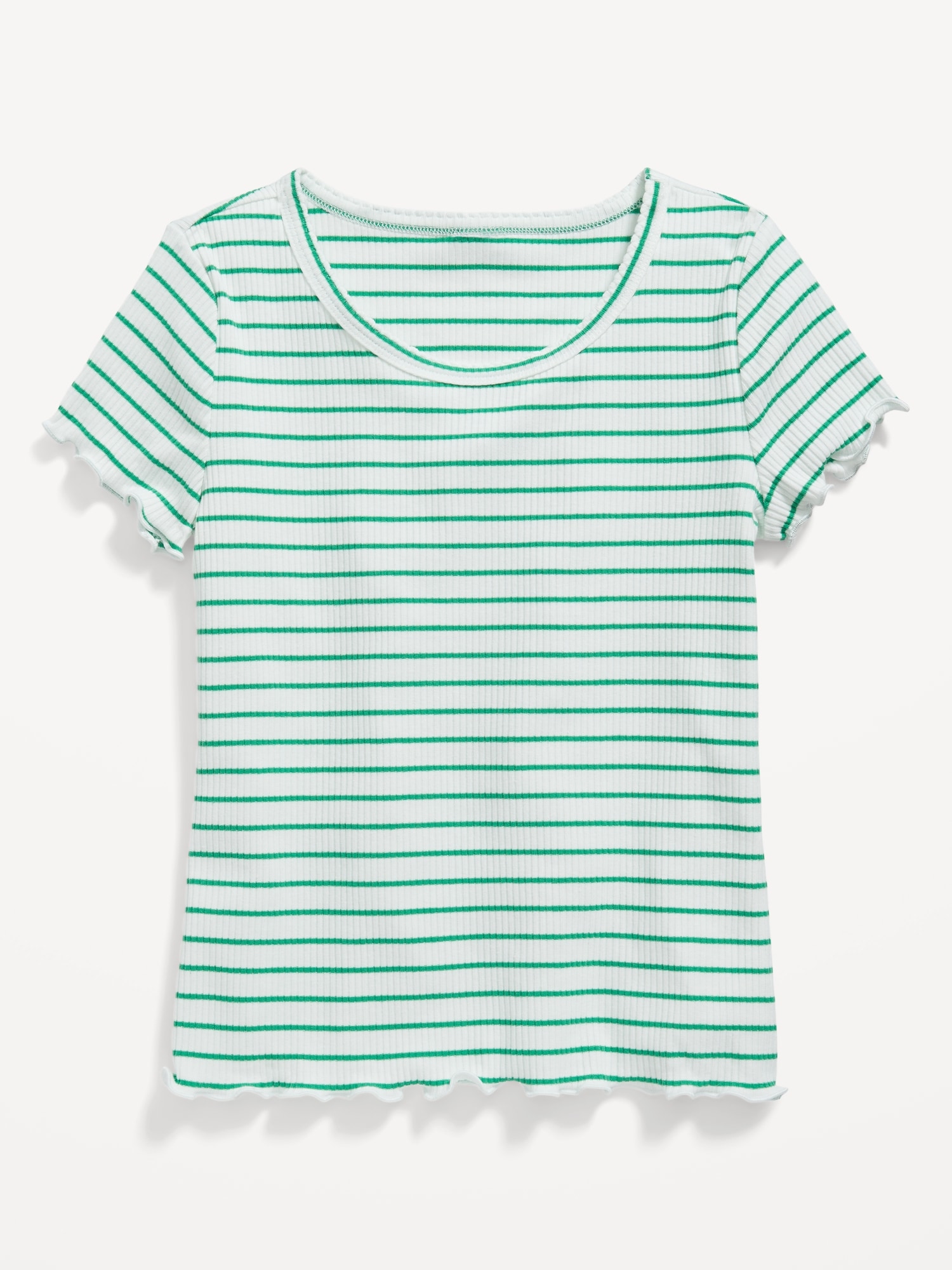 Old Navy Printed Rib-Knit Lettuce-Edge T-Shirt for Girls green. 1