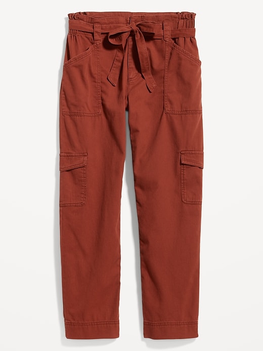 Image number 4 showing, High-Waisted Tie-Belt Cargo Straight Workwear Ankle Pants