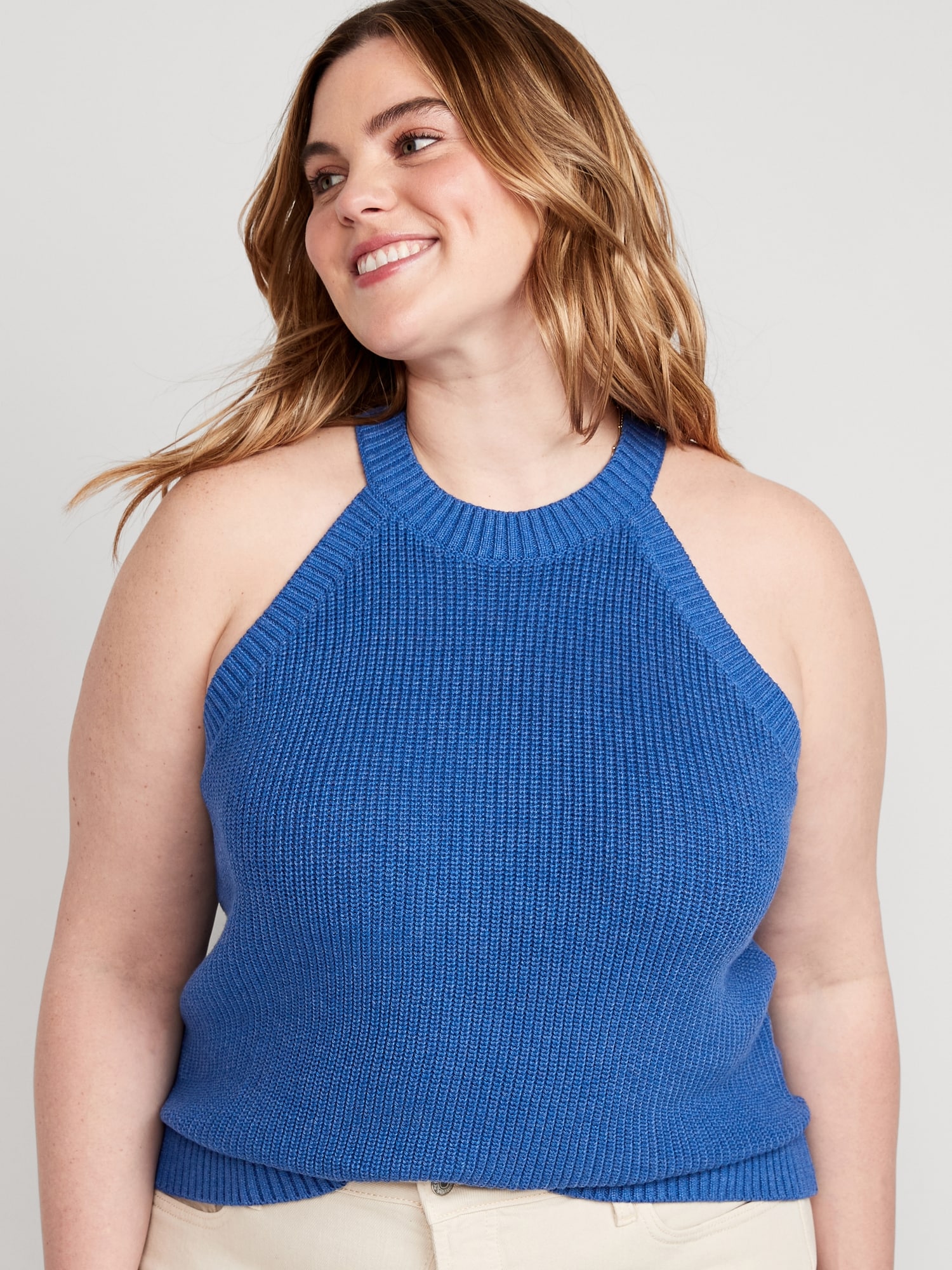 Sleeveless Cropped Shaker-Stitch Sweater