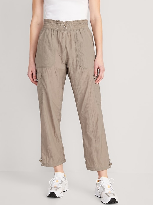 Image number 1 showing, High-Waisted Parachute Cargo Jogger Ankle Pants
