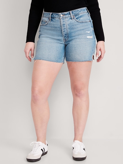 Image number 5 showing, High-Waisted Button-Fly OG Straight Ripped Side-Slit Jean Shorts -- 5-inch inseam