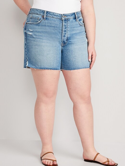 Image number 7 showing, High-Waisted Button-Fly OG Straight Ripped Side-Slit Jean Shorts -- 5-inch inseam