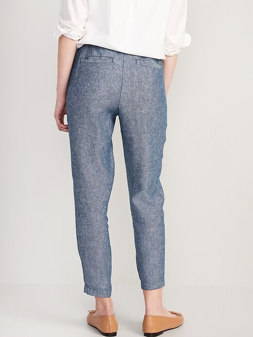 Image number 2 showing, High-Waisted Chambray Cropped Linen-Blend Tapered Pants