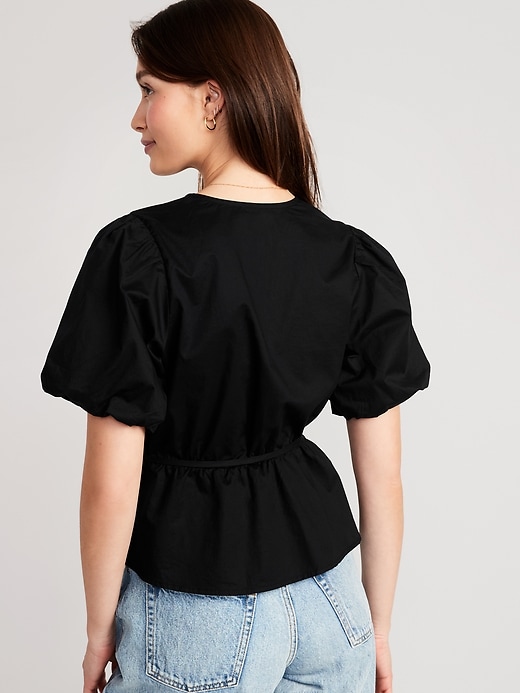 Image number 2 showing, Waist-Defined Puff-Sleeve Tie-Wrap Blouse