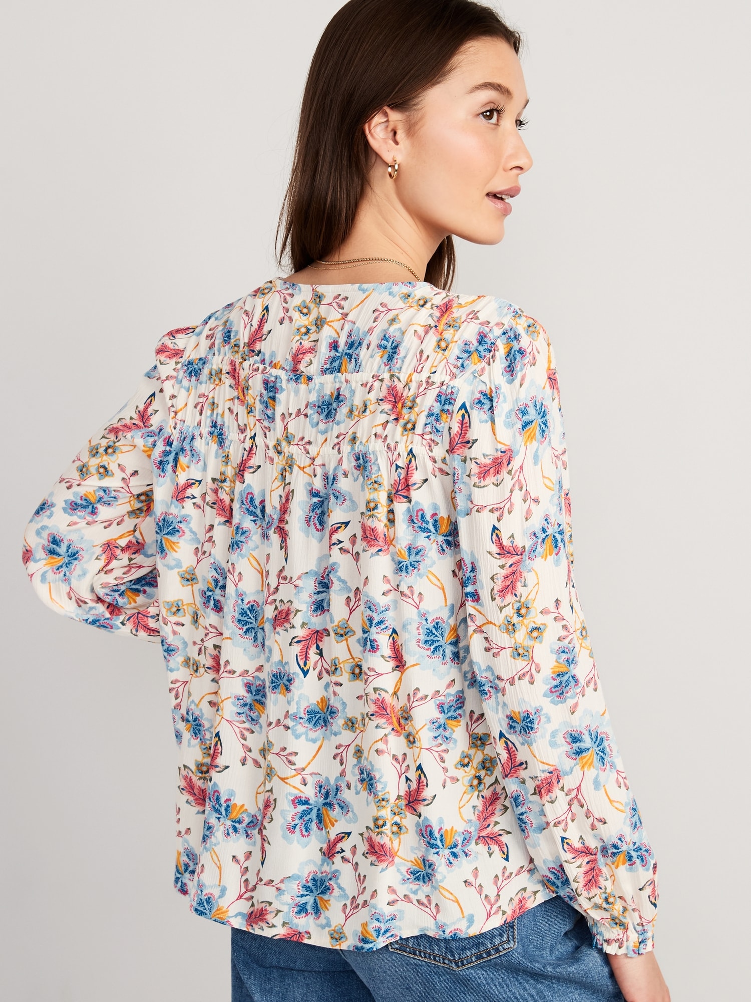 Crinkled Smocked Poet Swing Blouse | Old Navy