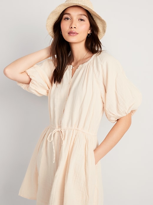 Image number 3 showing, Waist-Defined Puff-Sleeve Mini Dress