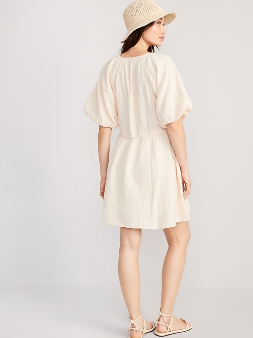 Image number 2 showing, Waist-Defined Puff-Sleeve Mini Dress