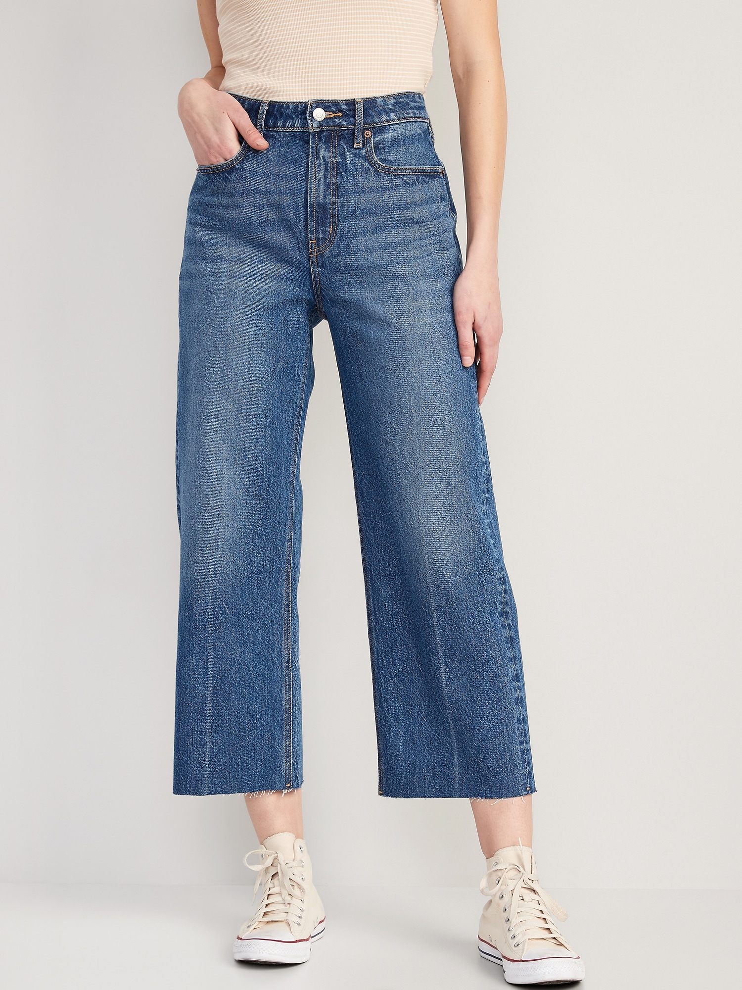 Extra High-Waisted Cropped Cut-Off Wide-Leg Jeans | Old