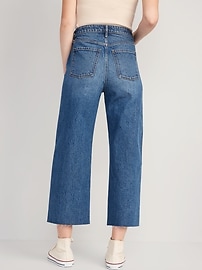 Extra High-Waisted Cropped White Wide-Leg Cut-Off Jeans